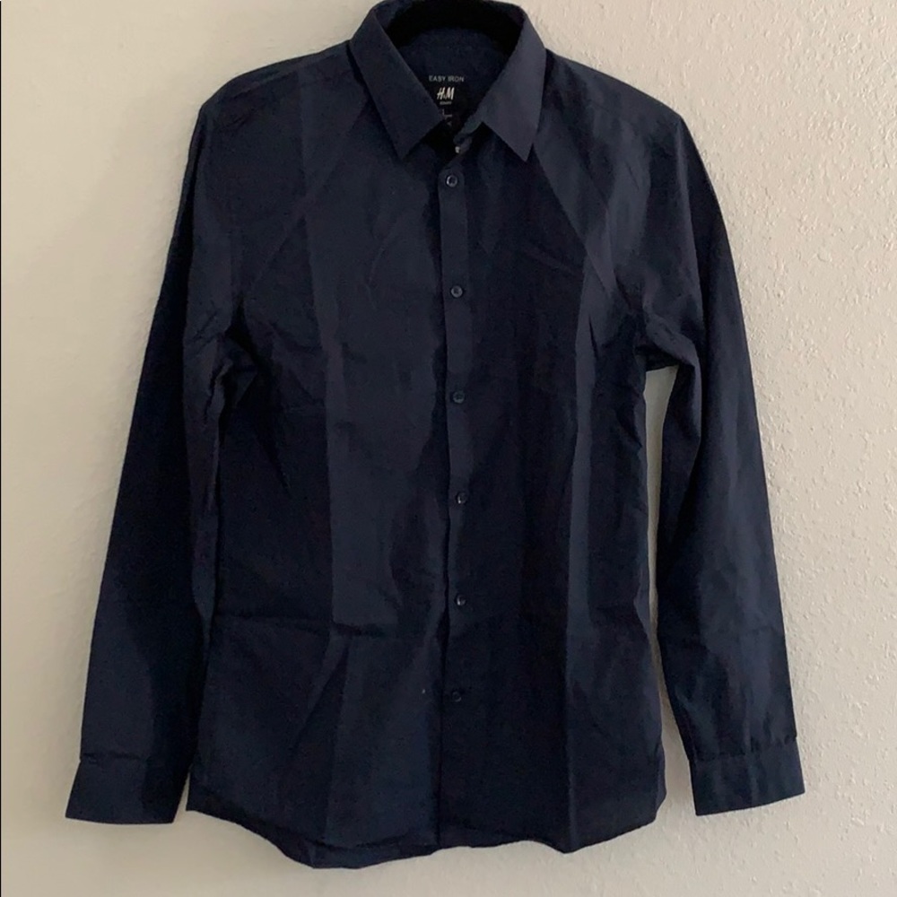 Men Slim Fit Easy-iron Shirt ( Dark Blue )